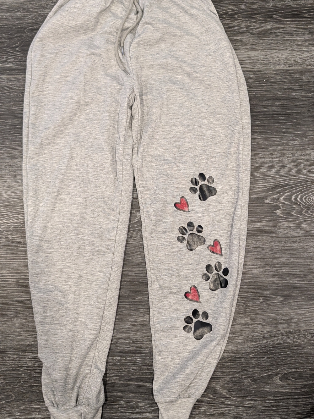 Women's Grey Jogger Sweatpants with Paw & Heart Print